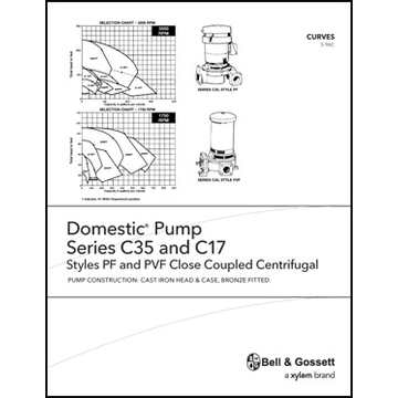 Domestic Pump Series C35 and C17 Styles PF and PVF Close Coupled Centrifugal - Pump Construction: Cast Iron Head & Case, Bronze Fitted