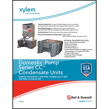 Domestic Pump Series CC Condensate Units: Simplex or Duplex 1,000 Thru 150,000 SQ. FT. EDR 250 THRU 37,500 LB./HR.