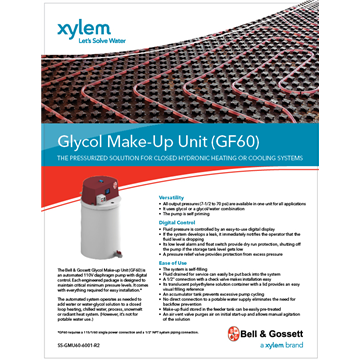 Glycol Make-Up Unit (GF60): The Pressurized Solution for Closed Hydronic Heating or Cooling Systems