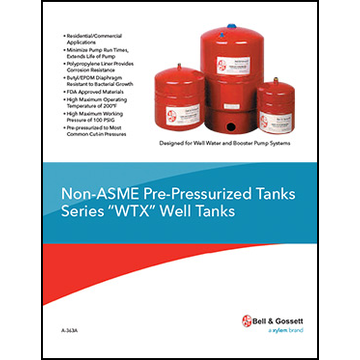 Non-ASME Pre-Pressurized Tanks Series "WTX" Well Tanks