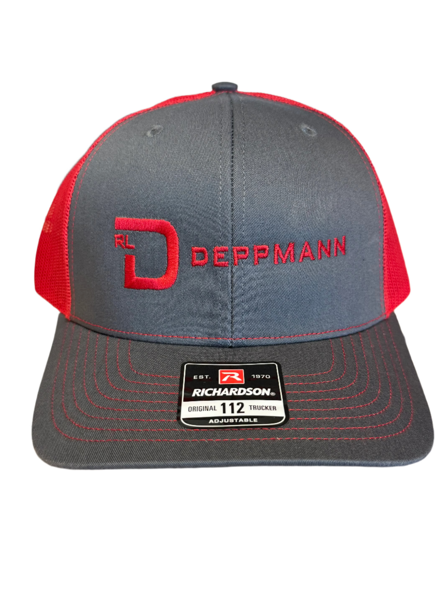 Gray and Red Richardson 112 Trucker Hat - RLD Branded